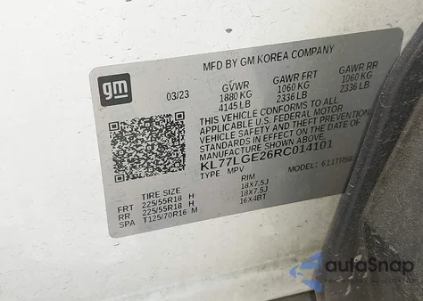 2024 Chevrolet Trax 1Rs from USA, damaged, VIN KL77LGE26RC014101